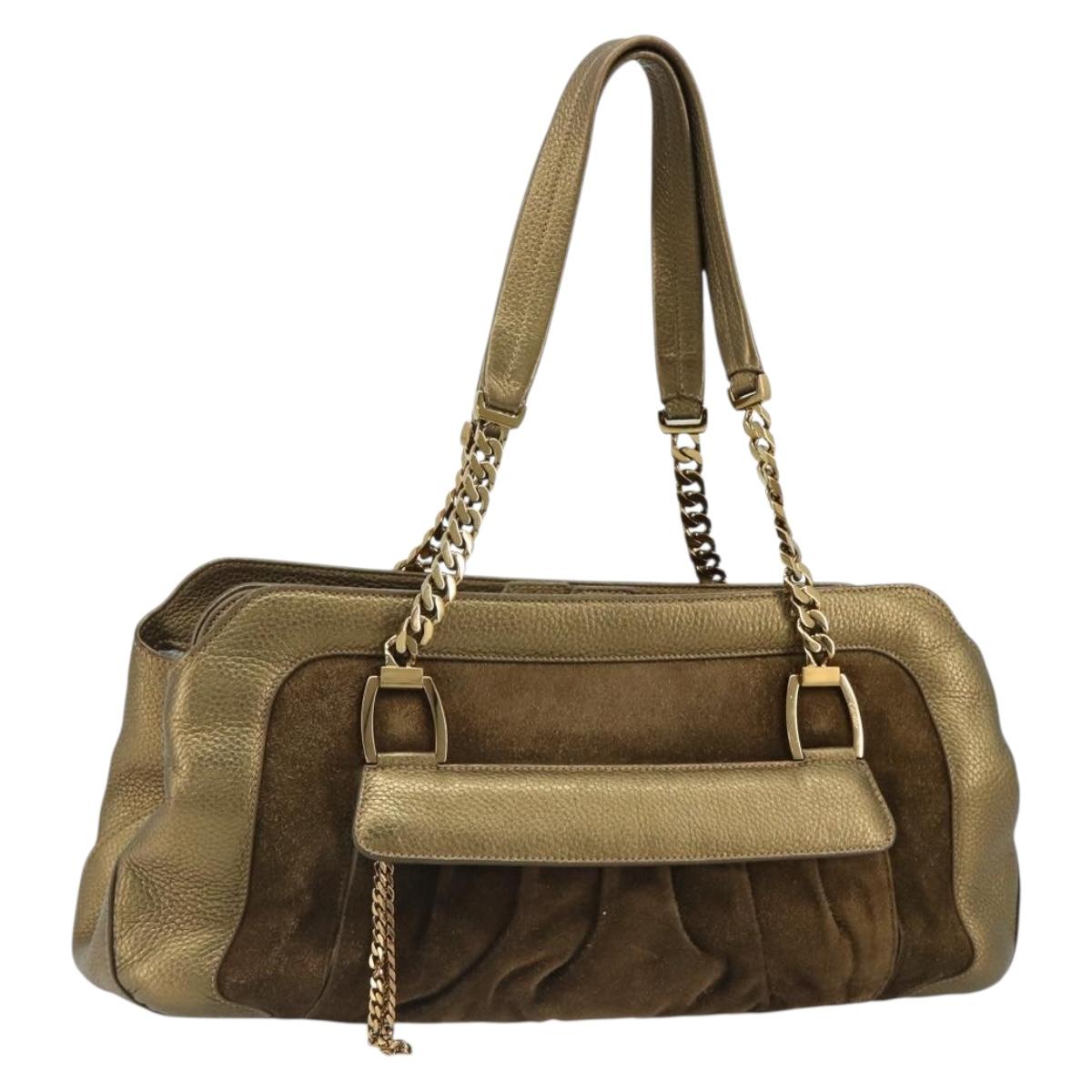 CARTIER Ladonia Chain Tote Bag Suede Gold Auth 185121A