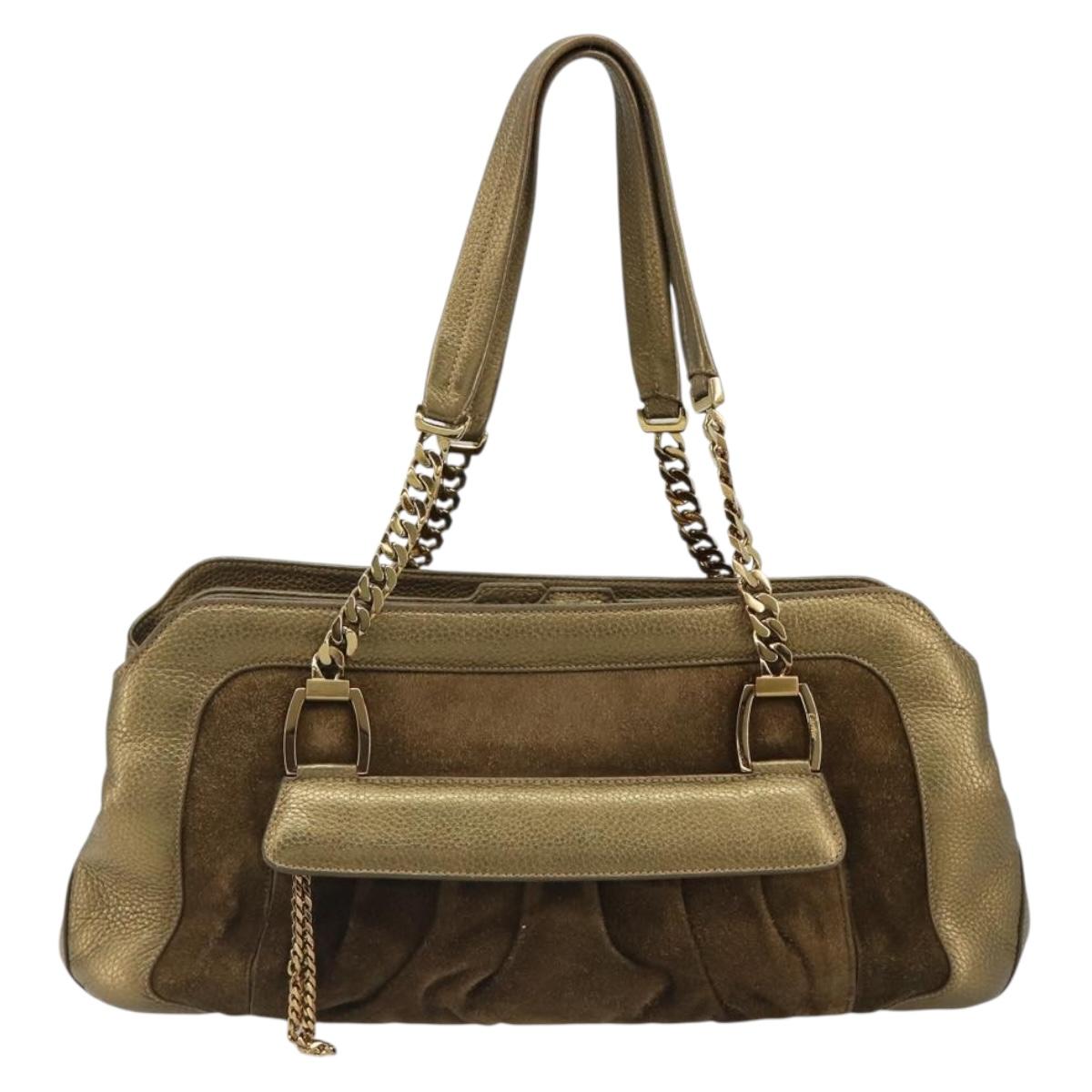 CARTIER Ladonia Chain Tote Bag Suede Gold Auth 185121A
