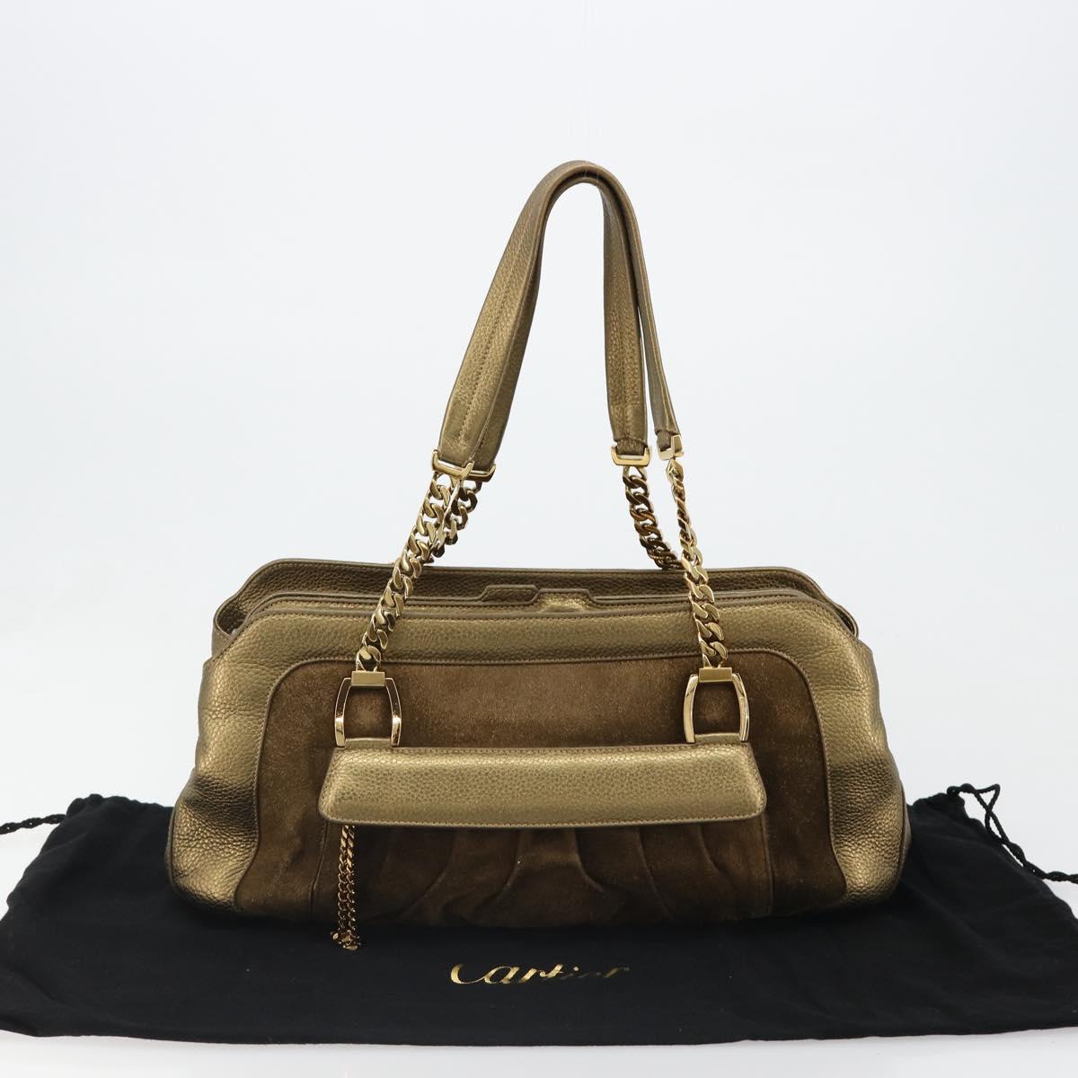 CARTIER Ladonia Chain Tote Bag Suede Gold Auth 185121A