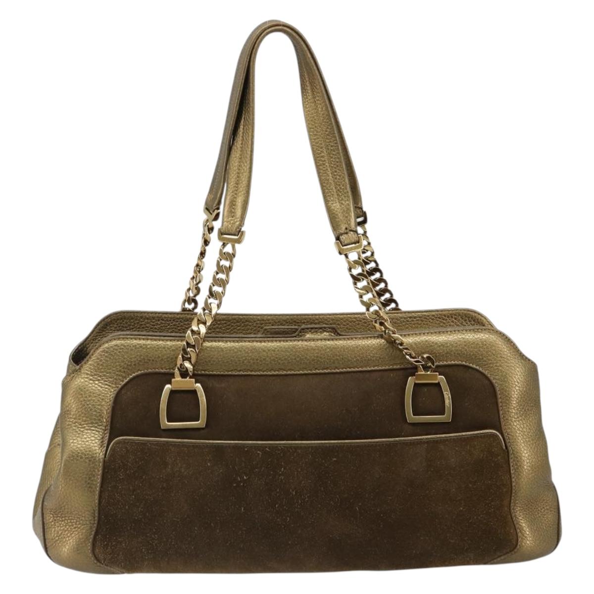 CARTIER Ladonia Chain Tote Bag Suede Gold Auth 185121A