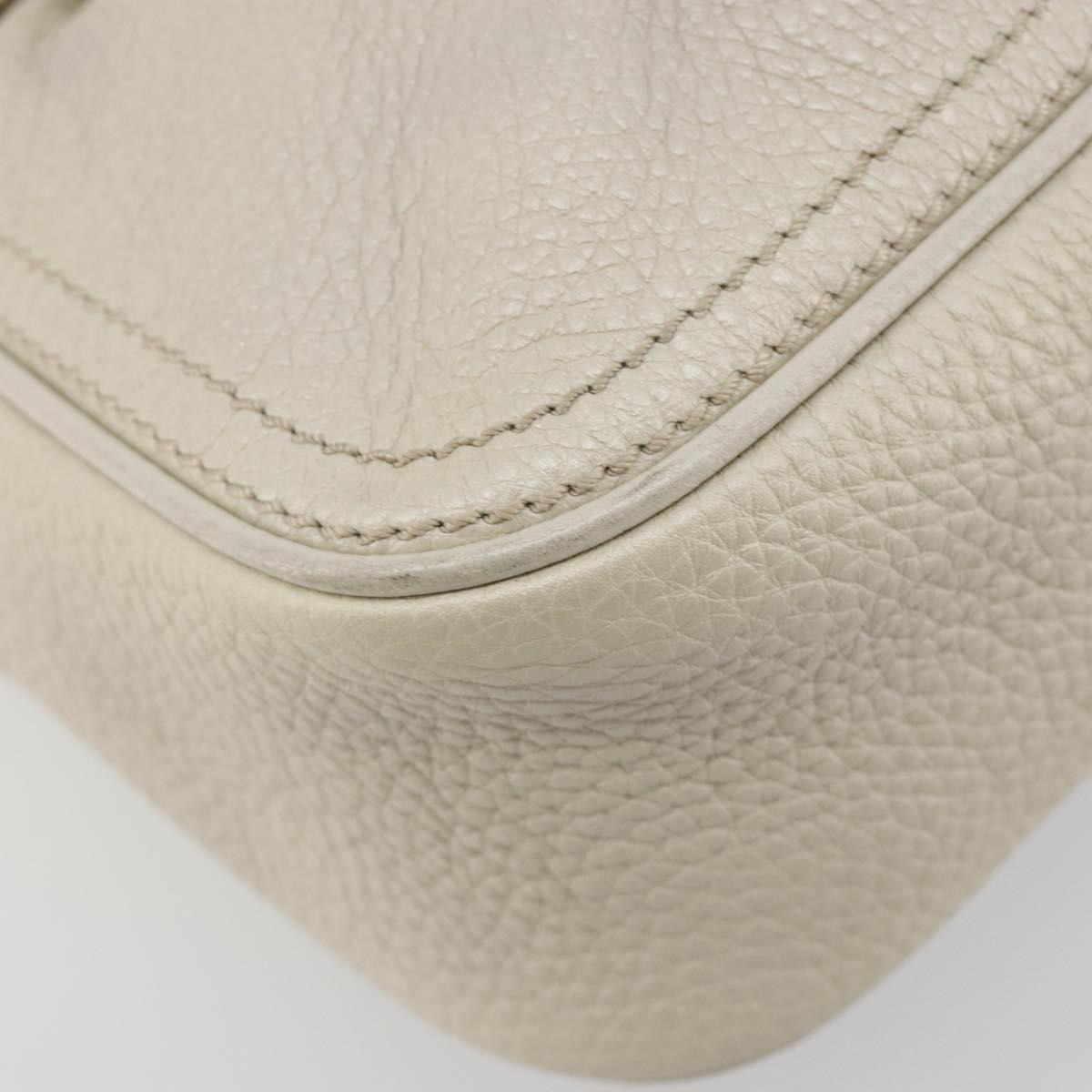 CELINE Hand Bag Leather White Silver Auth 185123A