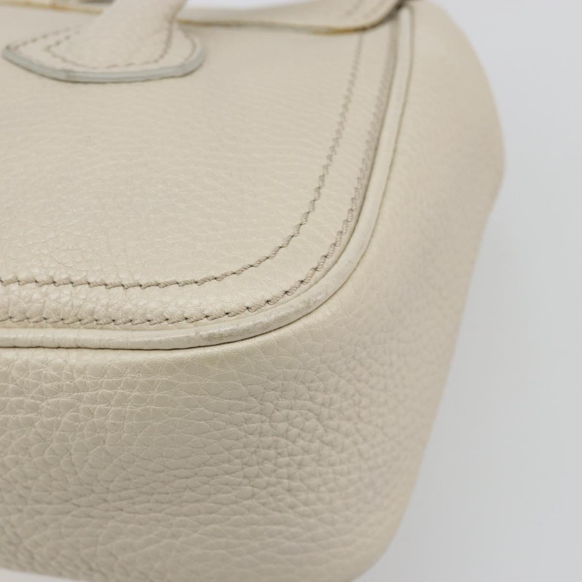CELINE Hand Bag Leather White Silver Auth 185123A