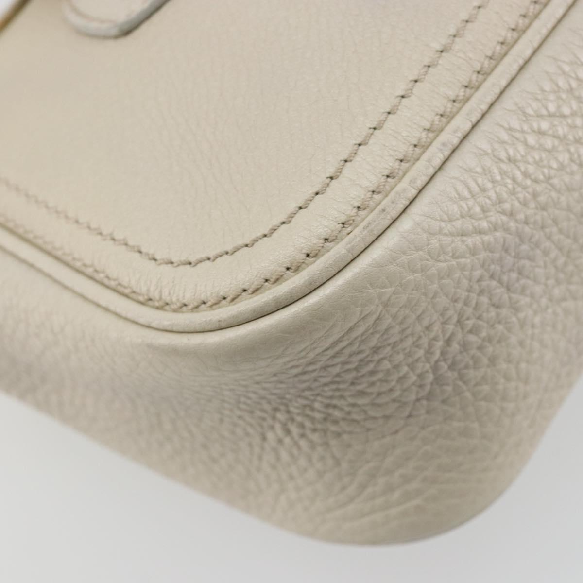 CELINE Hand Bag Leather White Silver Auth 185123A