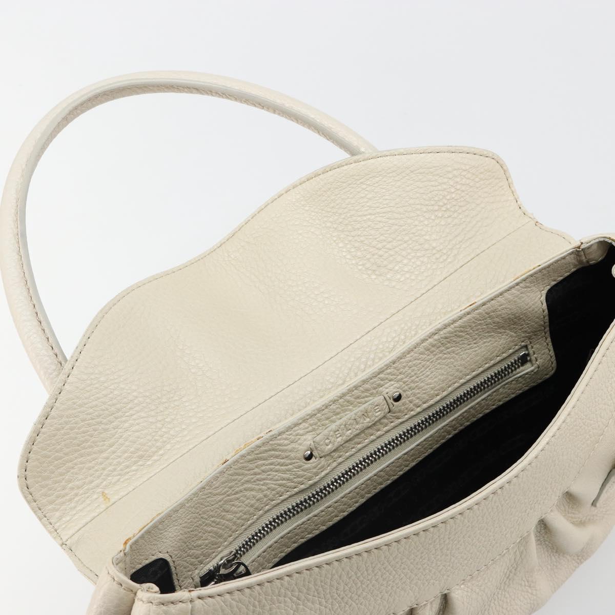 CELINE Hand Bag Leather White Silver Auth 185123A