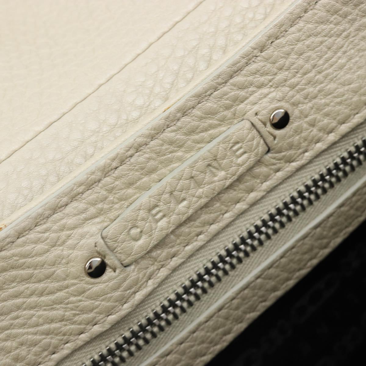 CELINE Hand Bag Leather White Silver Auth 185123A