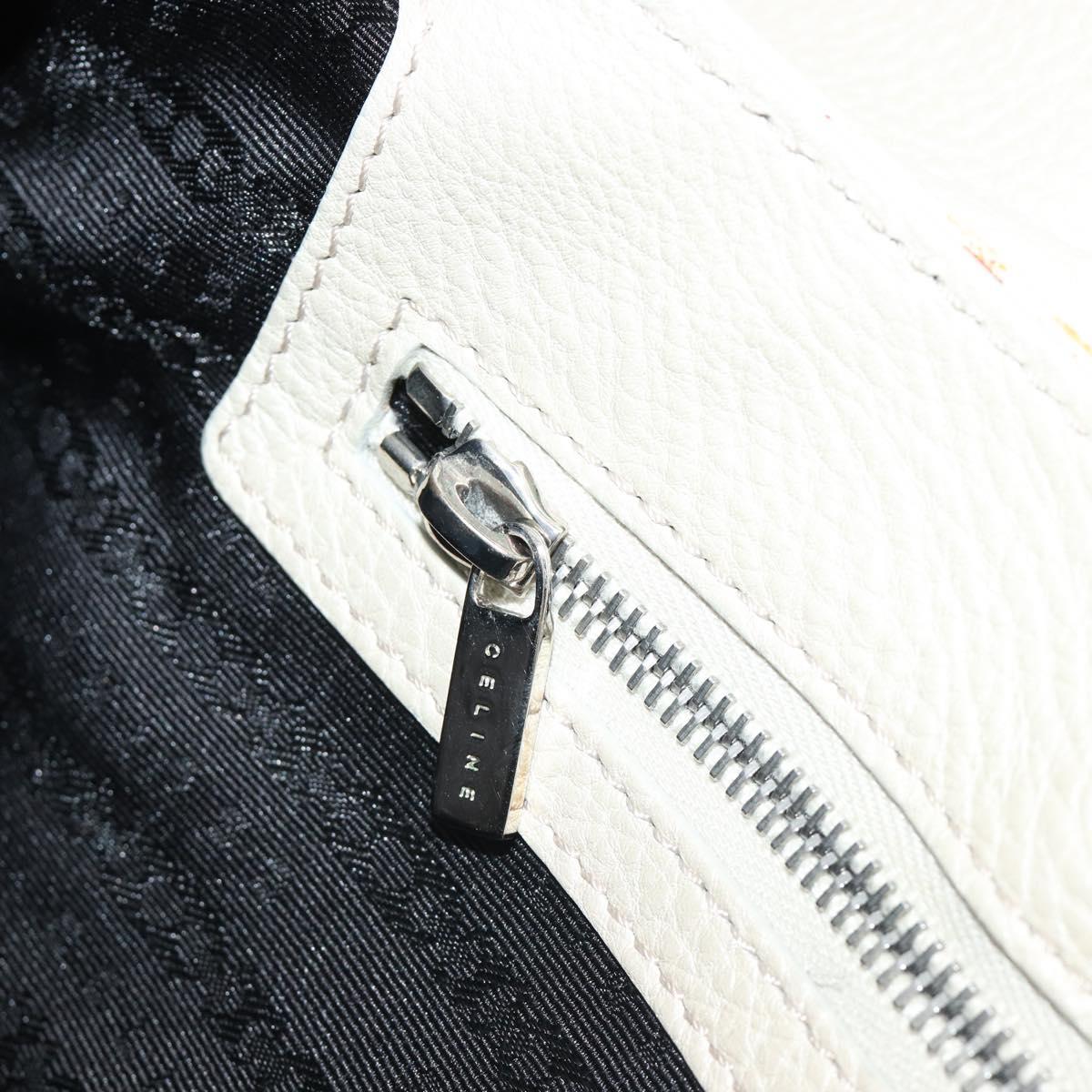 CELINE Hand Bag Leather White Silver Auth 185123A