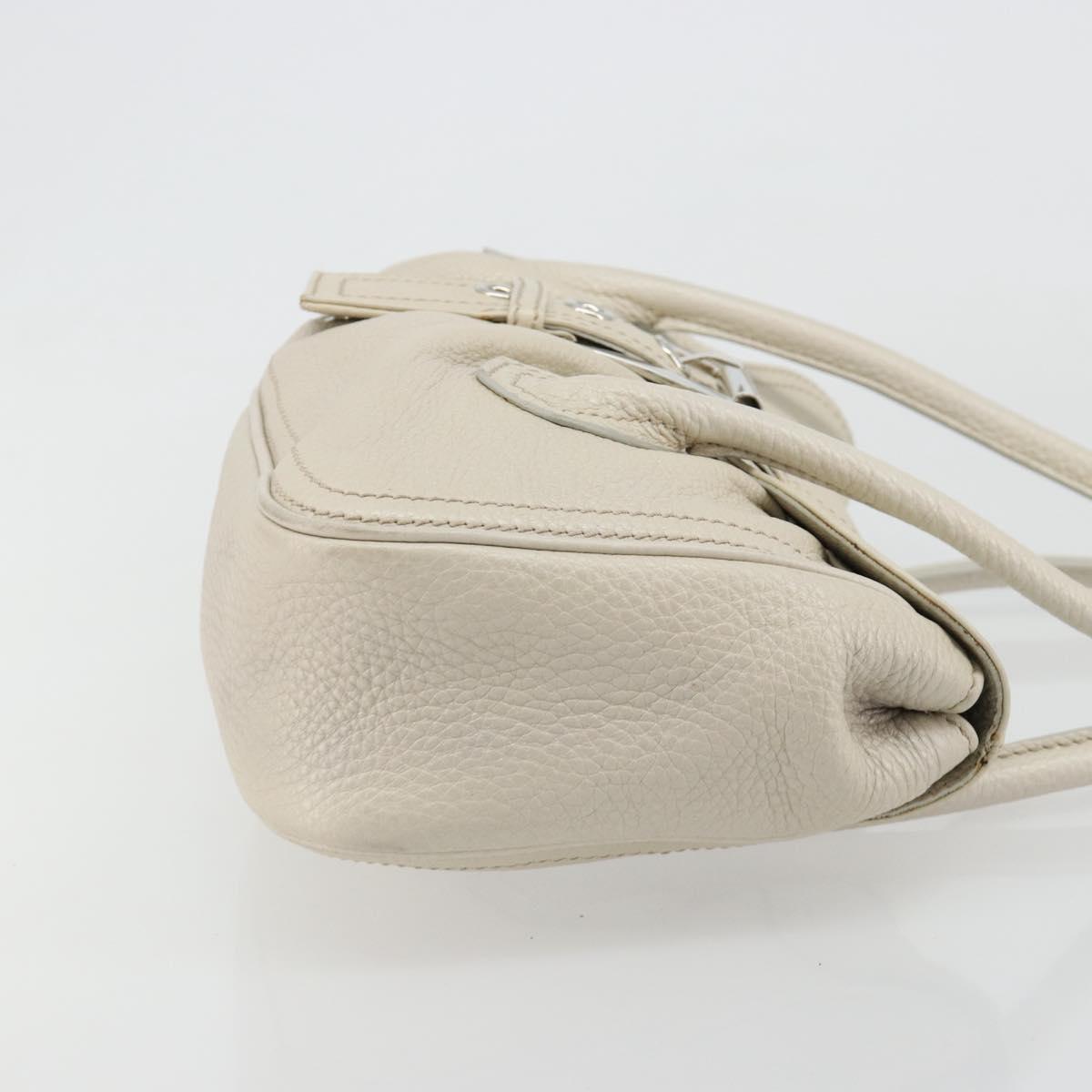 CELINE Hand Bag Leather White Silver Auth 185123A