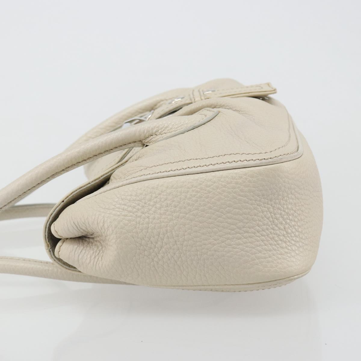 CELINE Hand Bag Leather White Silver Auth 185123A