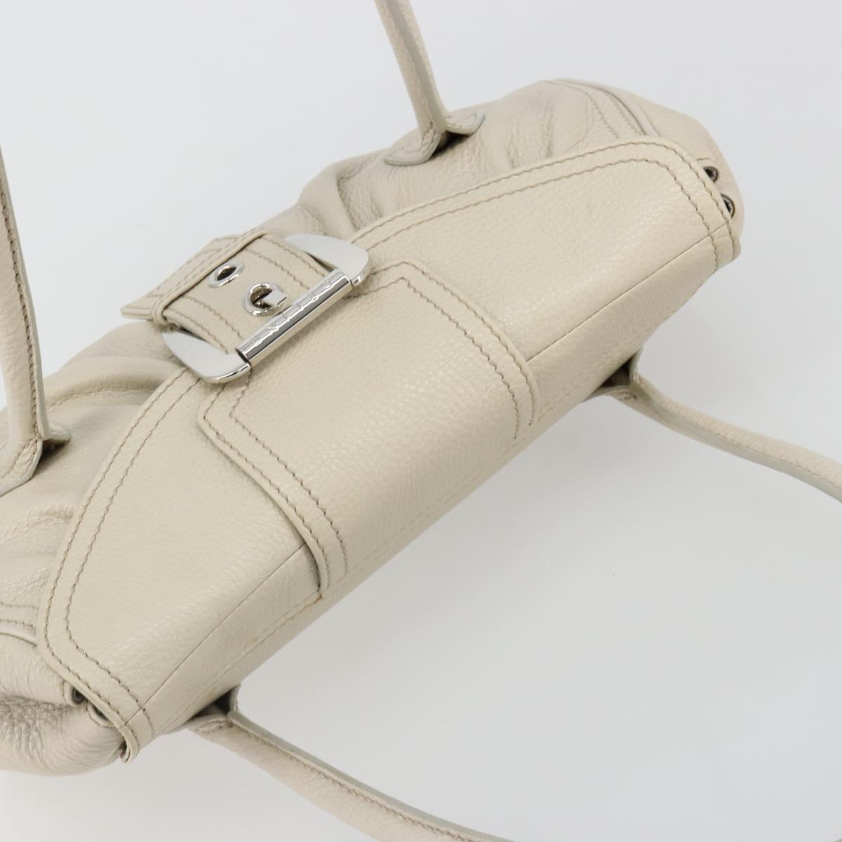 CELINE Hand Bag Leather White Silver Auth 185123A