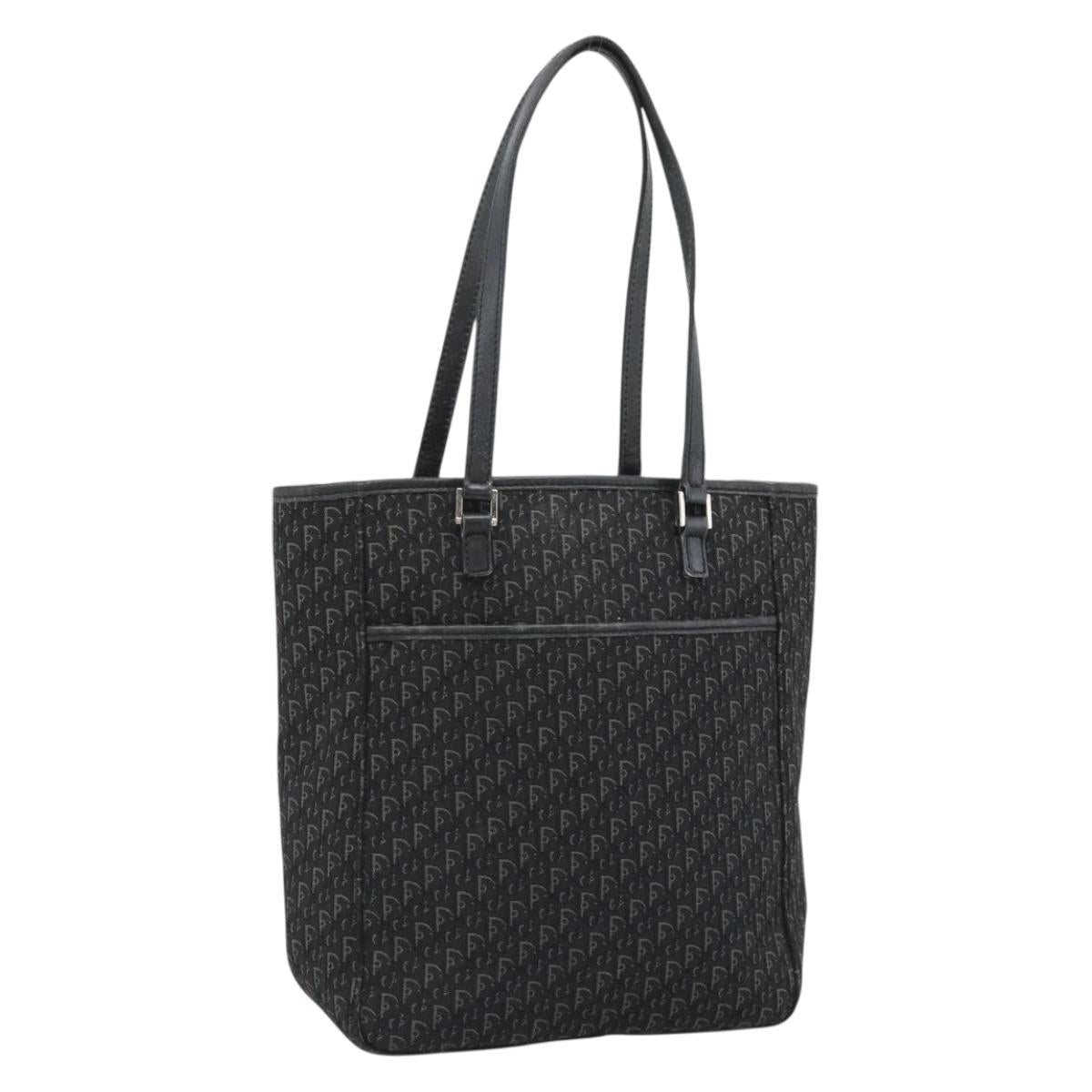 Christian Dior Trotter Canvas Tote Bag Black Silver Auth 185124