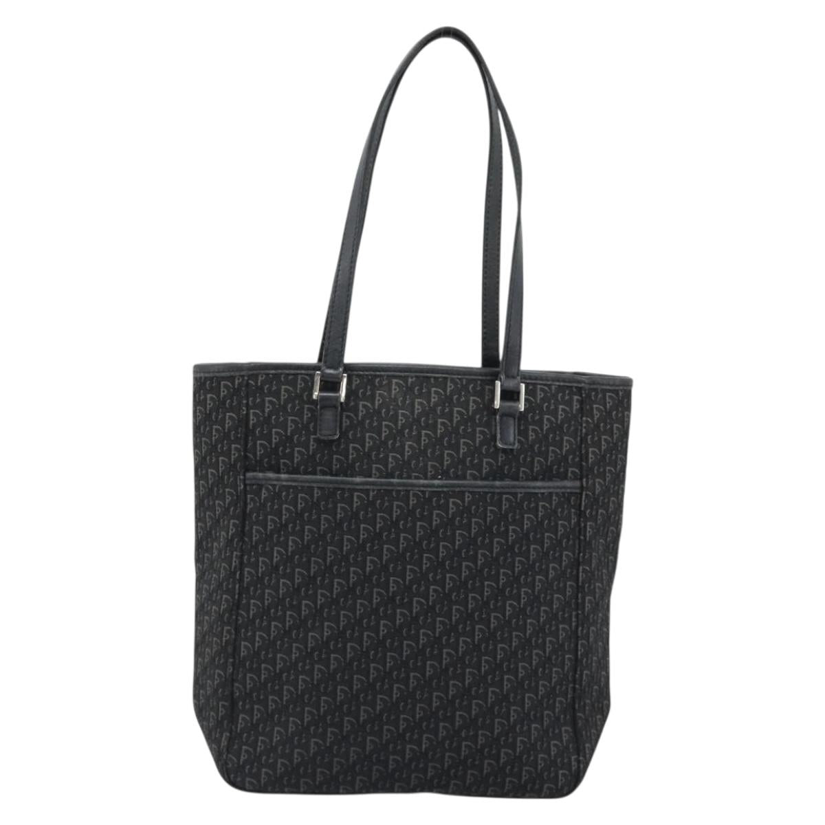 Christian Dior Trotter Canvas Tote Bag Black Silver Auth 185124