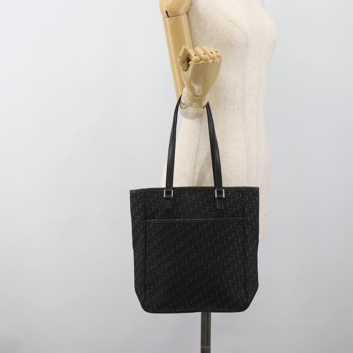 Christian Dior Trotter Canvas Tote Bag Black Silver Auth 185124