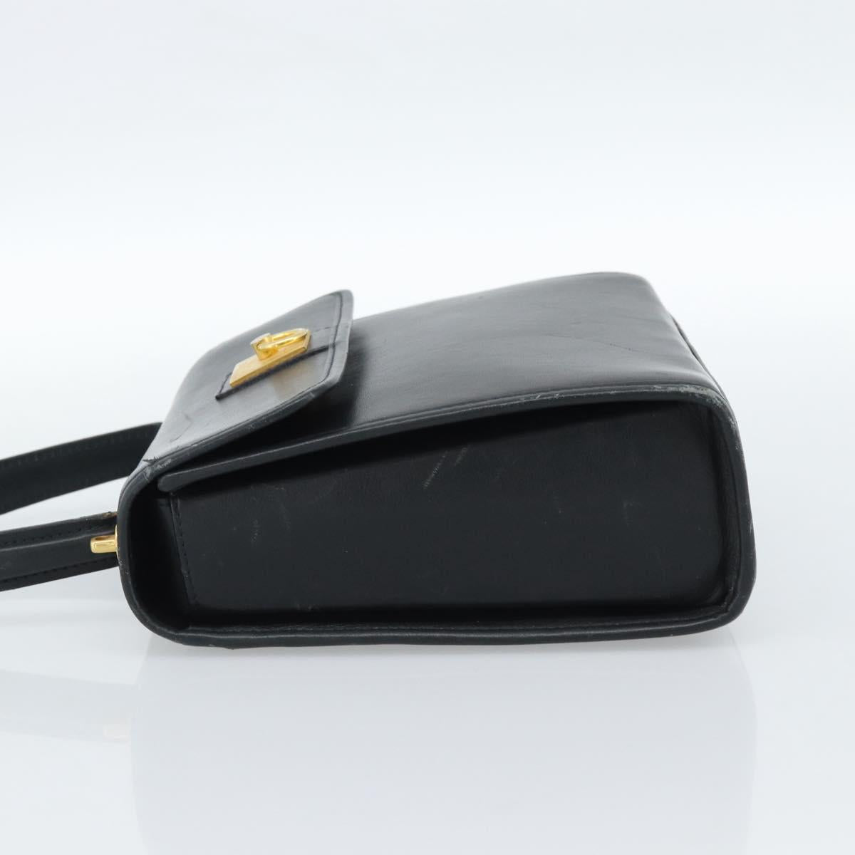 CELINE Hand Bag Leather Black Gold Auth 185125