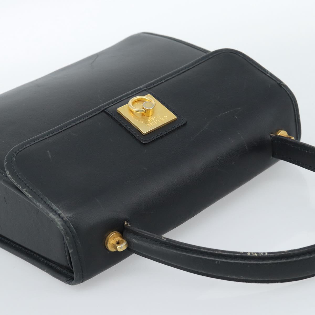 CELINE Hand Bag Leather Black Gold Auth 185125