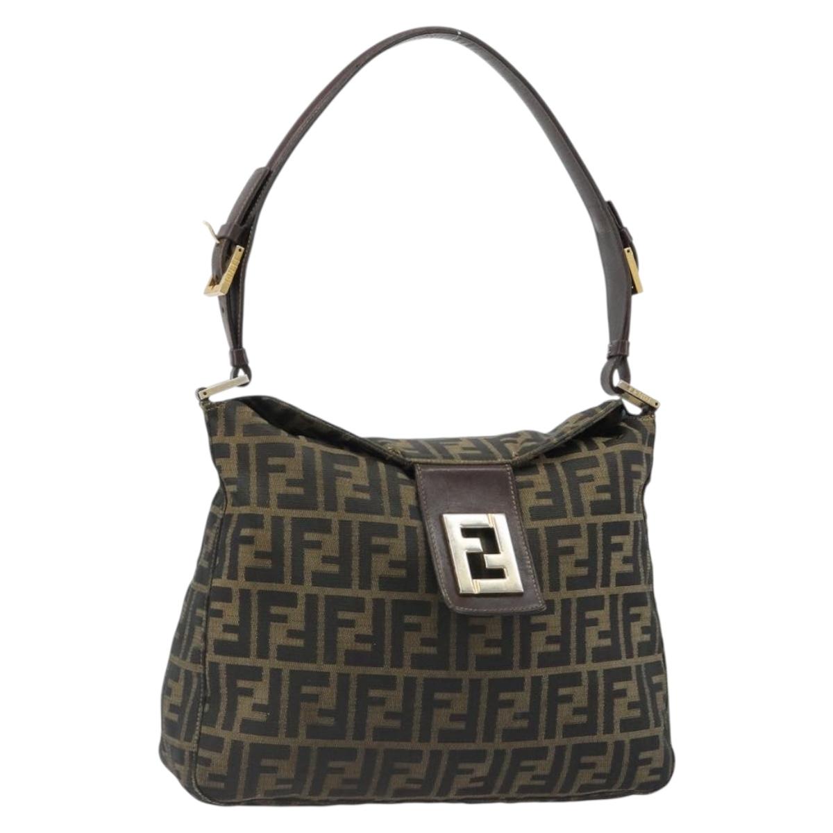 FENDI Zucca Canvas Mamma Baguette Shoulder Bag Black Brown Auth 185126