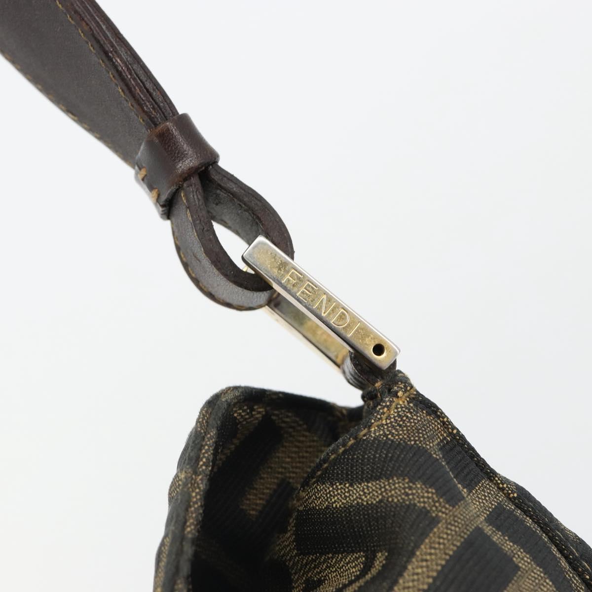 FENDI Zucca Canvas Mamma Baguette Shoulder Bag Black Brown Auth 185126