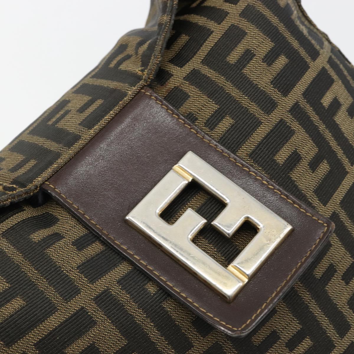 FENDI Zucca Canvas Mamma Baguette Shoulder Bag Black Brown Auth 185126