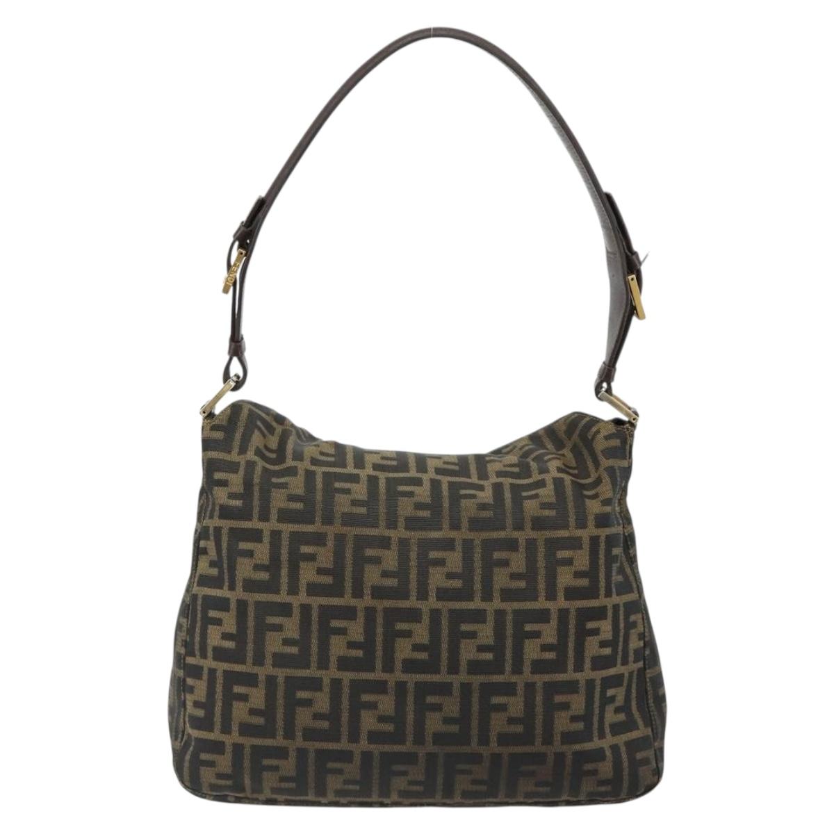 FENDI Zucca Canvas Mamma Baguette Shoulder Bag Black Brown Auth 185126