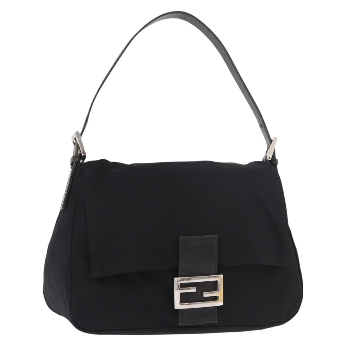 FENDI Mamma Baguette Shoulder Bag Cotton jersey Black Silver Auth 185127V