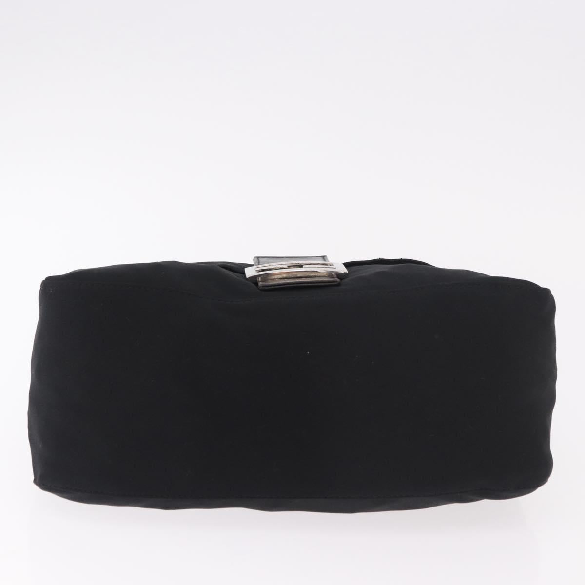 FENDI Mamma Baguette Shoulder Bag Cotton jersey Black Silver Auth 185127V
