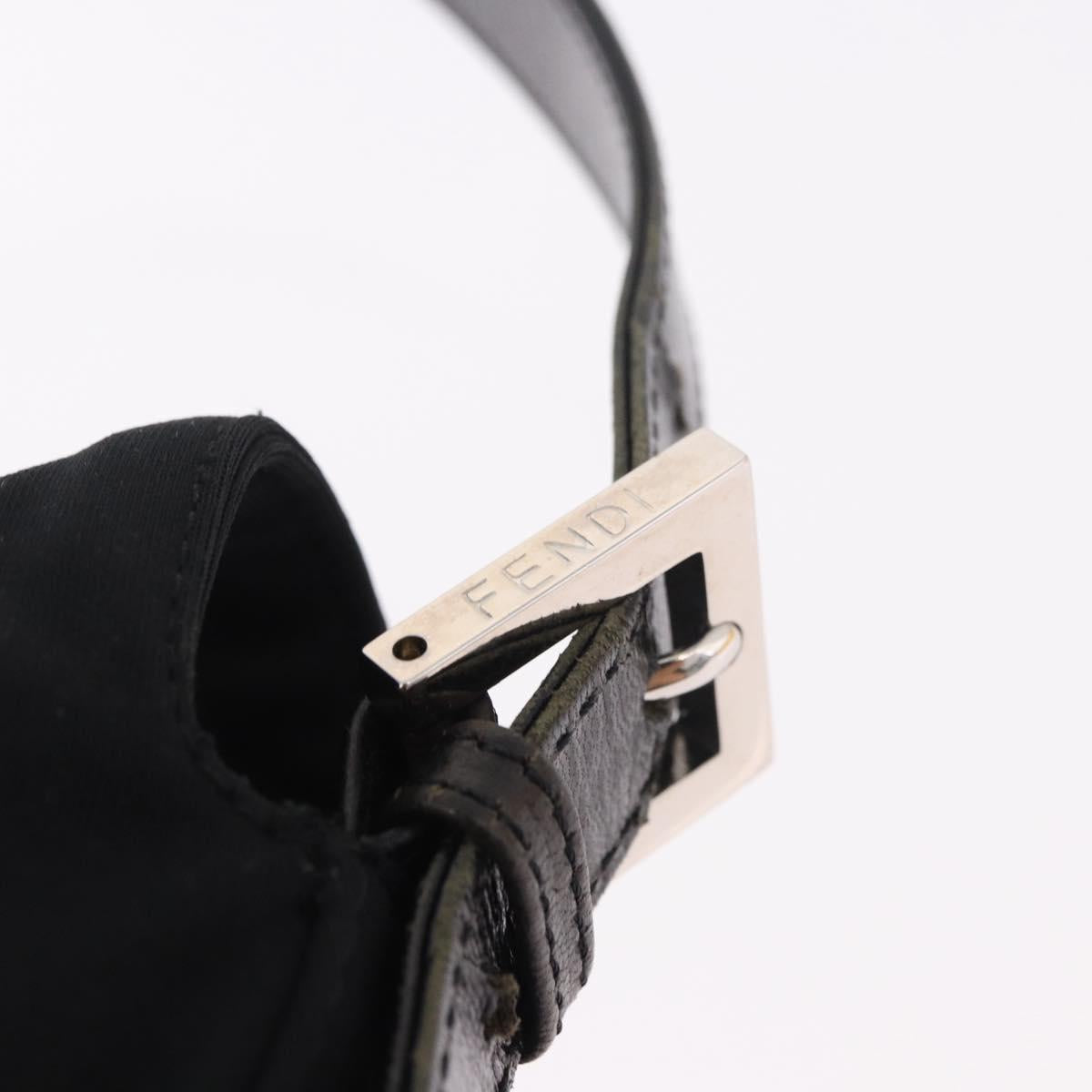 FENDI Mamma Baguette Shoulder Bag Cotton jersey Black Silver Auth 185127V