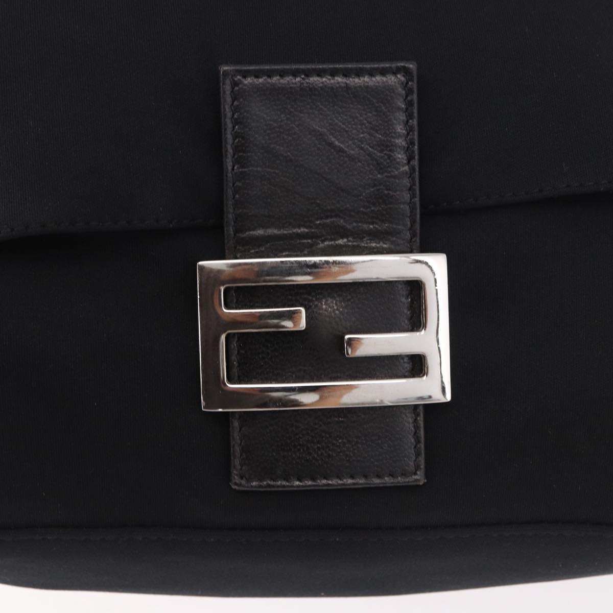 FENDI Mamma Baguette Shoulder Bag Cotton jersey Black Silver Auth 185127V
