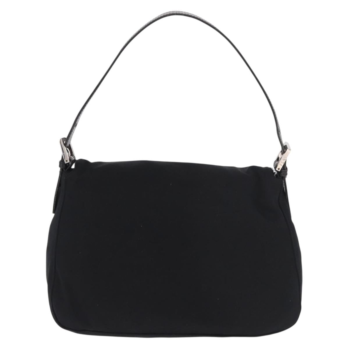 FENDI Mamma Baguette Shoulder Bag Cotton jersey Black Silver Auth 185127V