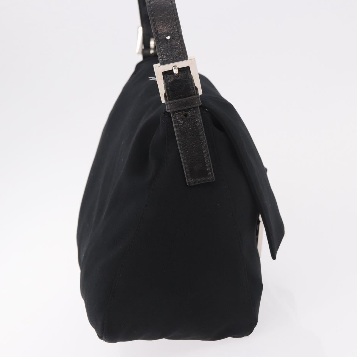 FENDI Mamma Baguette Shoulder Bag Cotton jersey Black Silver Auth 185127V