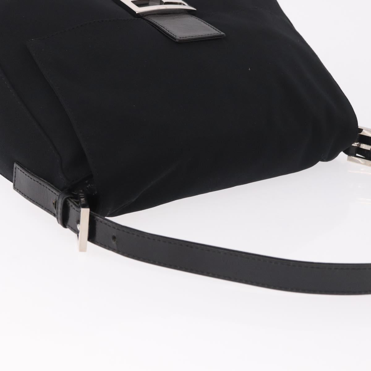 FENDI Mamma Baguette Shoulder Bag Cotton jersey Black Silver Auth 185127V