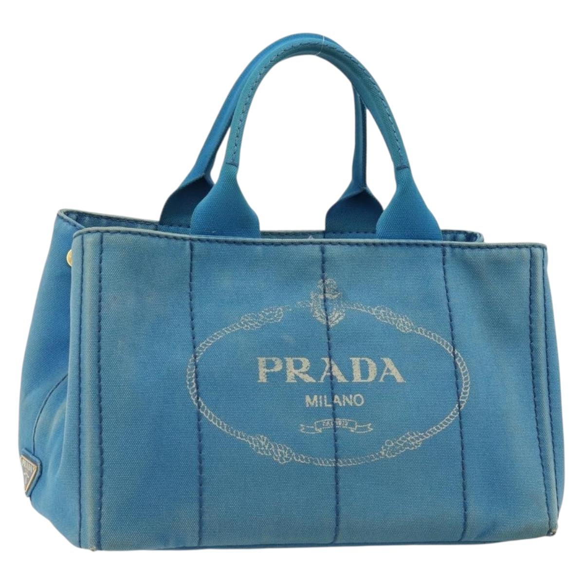 PRADA Kanapa MM Hand Bag Canvas Blue Gold Auth 185130