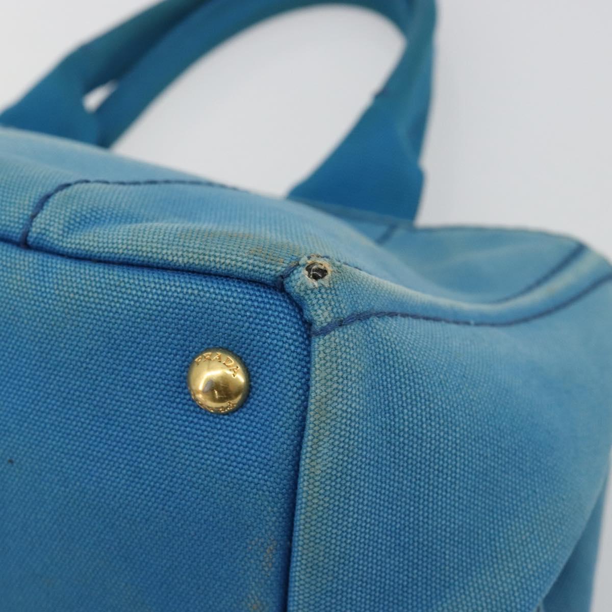 PRADA Kanapa MM Hand Bag Canvas Blue Gold Auth 185130