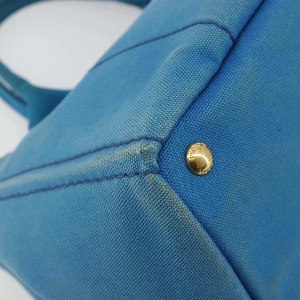 PRADA Kanapa MM Hand Bag Canvas Blue Gold Auth 185130