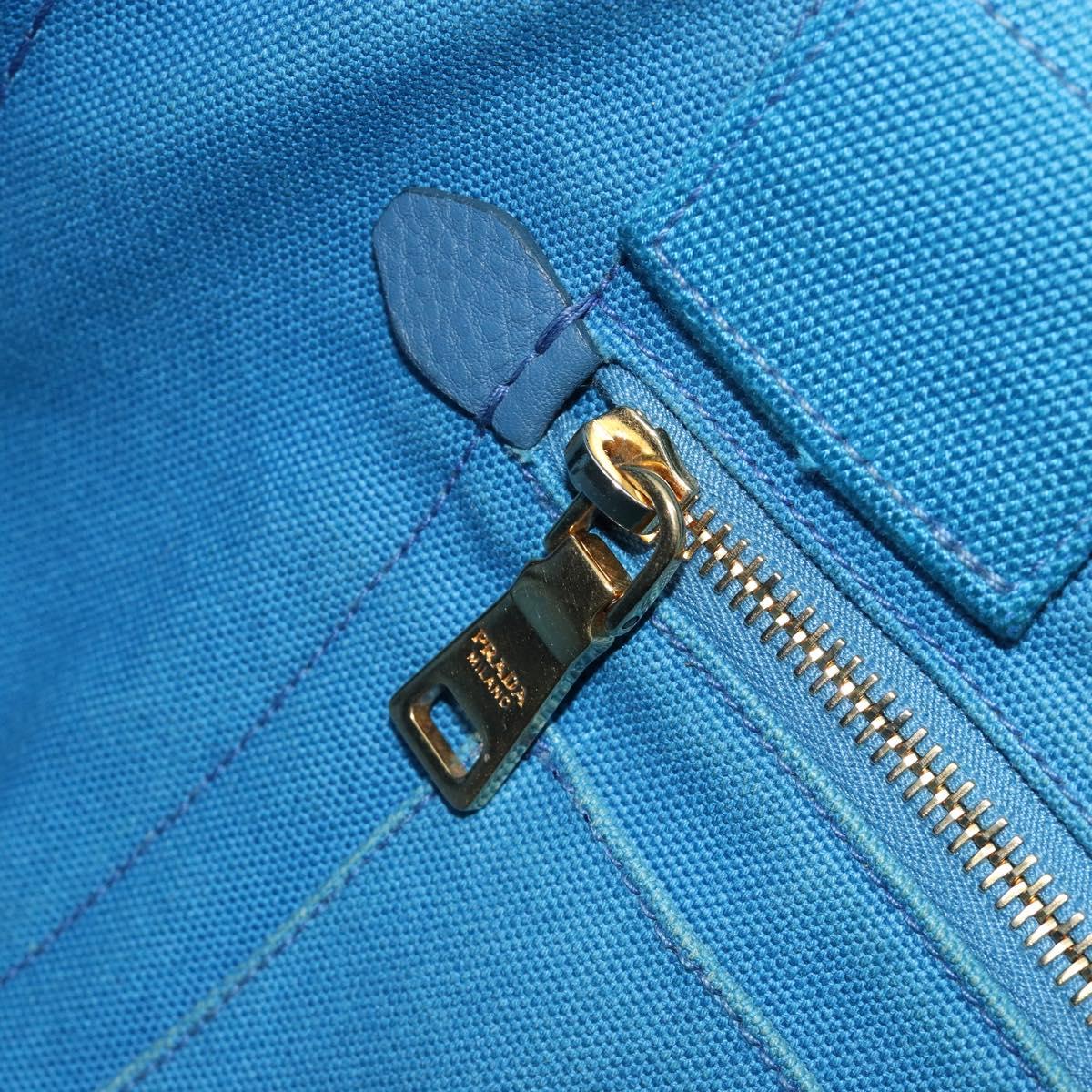 PRADA Kanapa MM Hand Bag Canvas Blue Gold Auth 185130