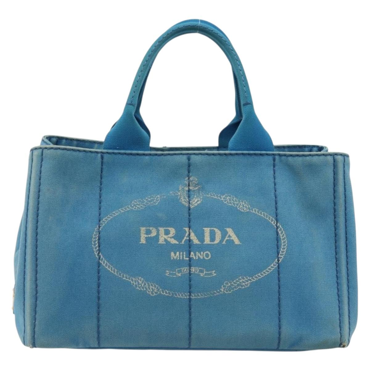 PRADA Kanapa MM Hand Bag Canvas Blue Gold Auth 185130