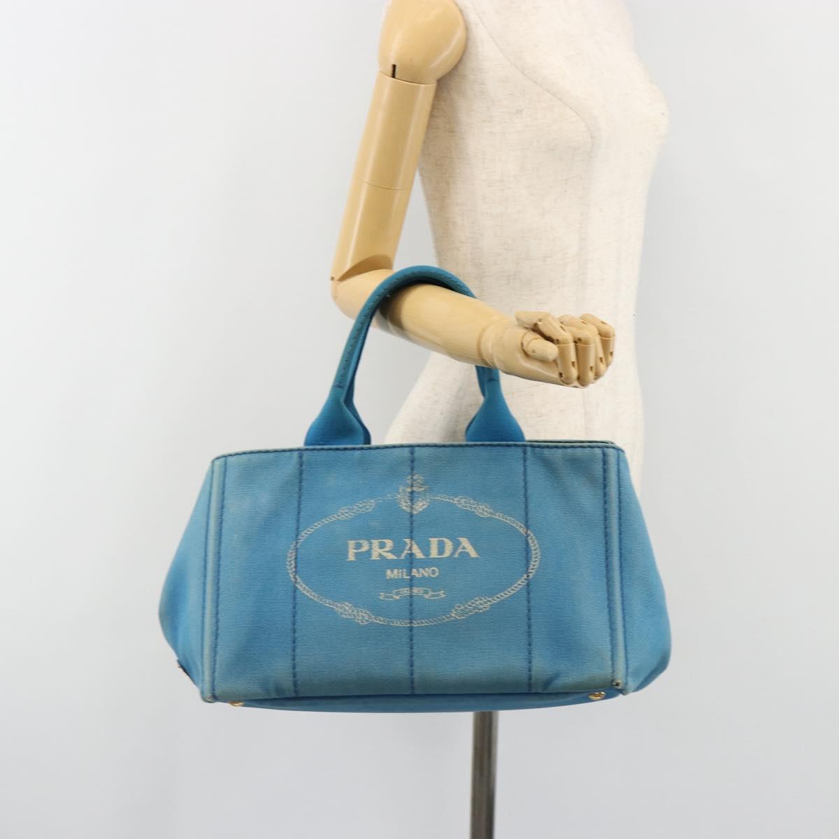 PRADA Kanapa MM Hand Bag Canvas Blue Gold Auth 185130