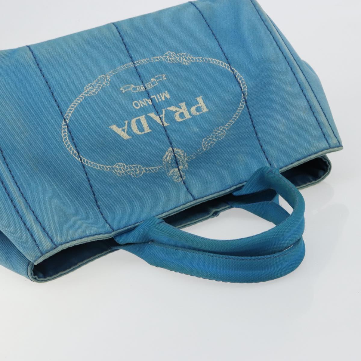 PRADA Kanapa MM Hand Bag Canvas Blue Gold Auth 185130