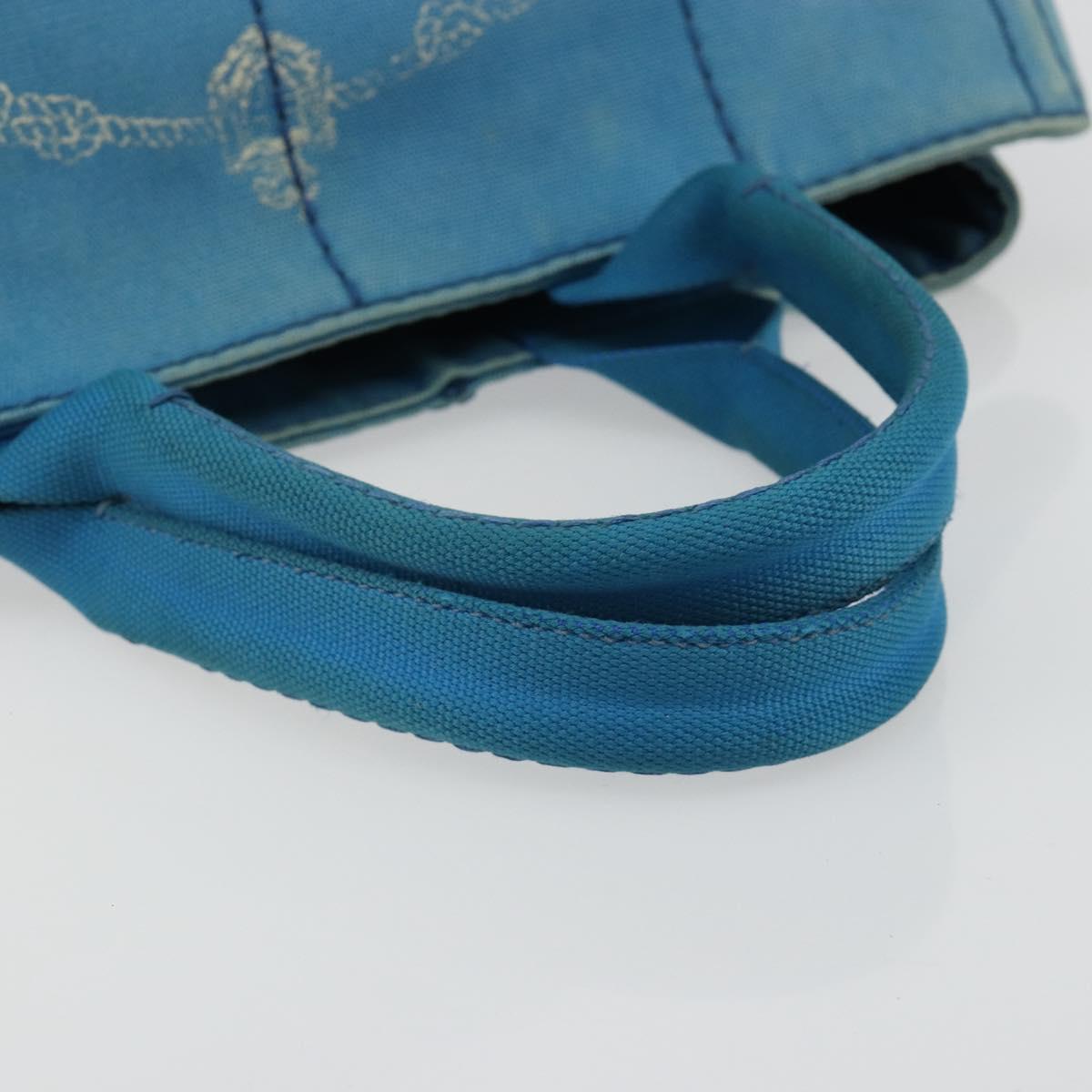 PRADA Kanapa MM Hand Bag Canvas Blue Gold Auth 185130