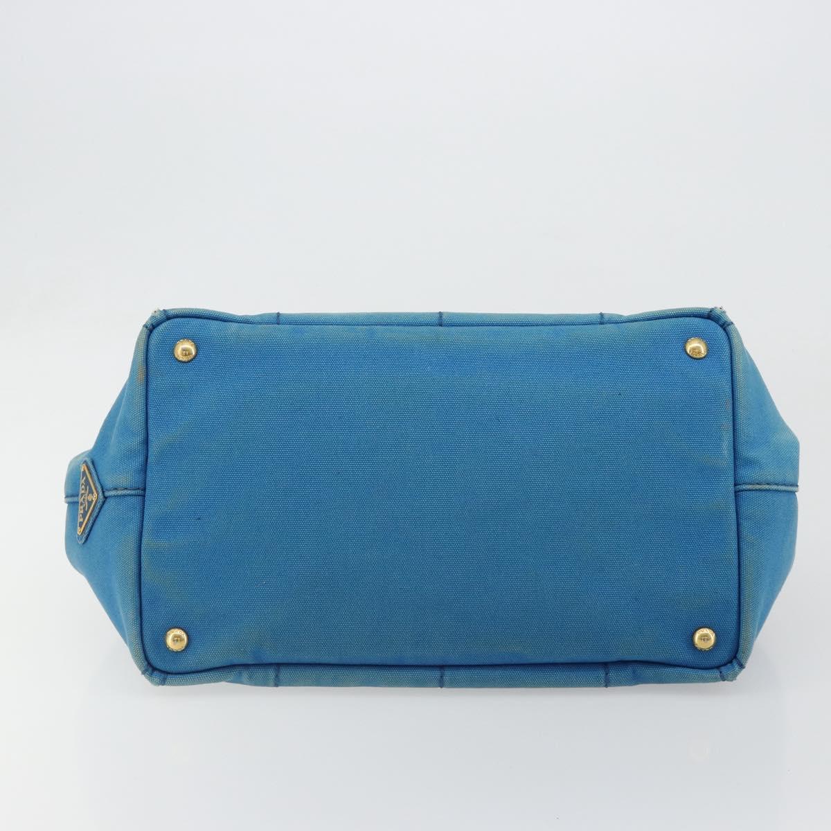 PRADA Kanapa MM Hand Bag Canvas Blue Gold Auth 185130