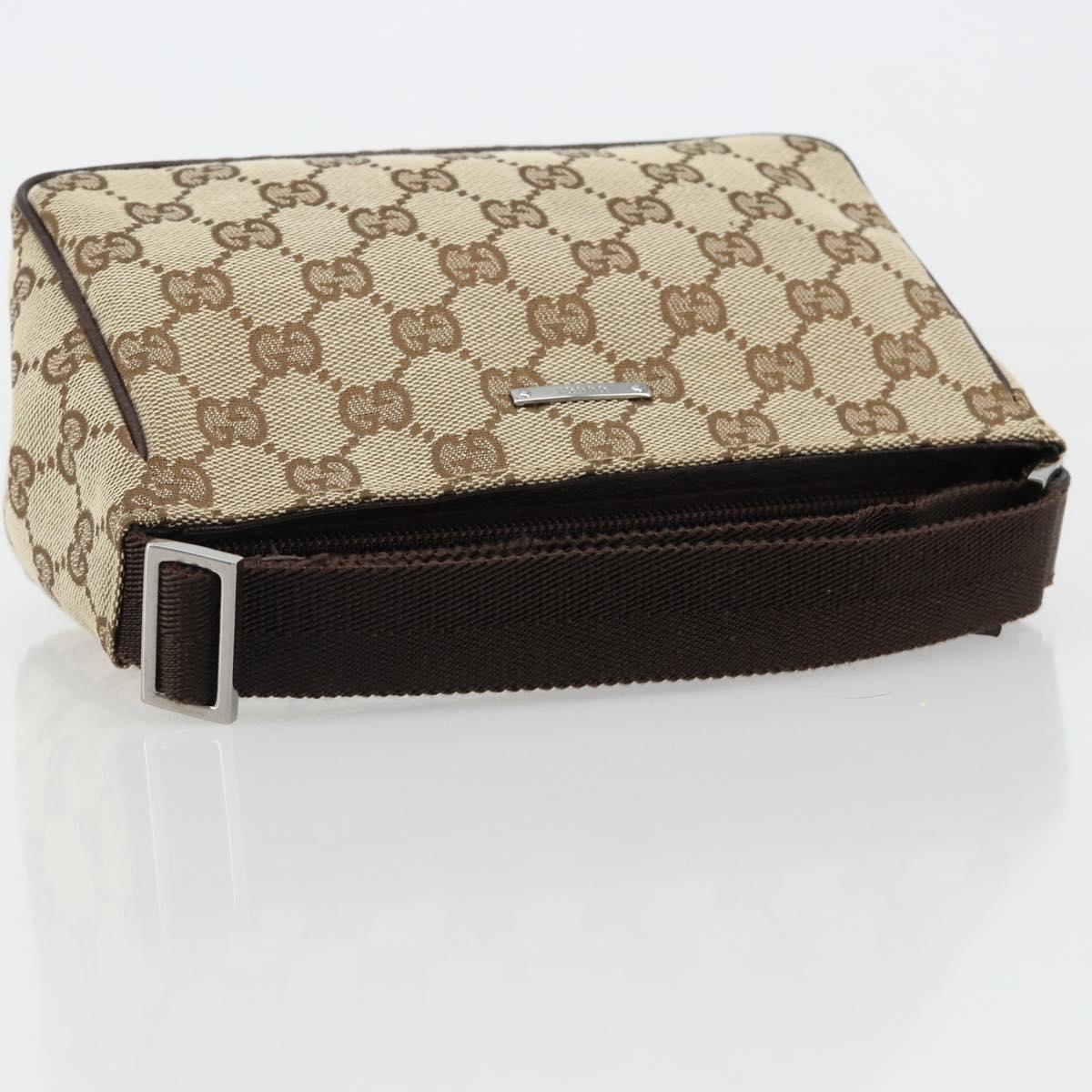 GUCCI GG Canvas Hand Pouch Beige Silver 106644 Auth 185131A