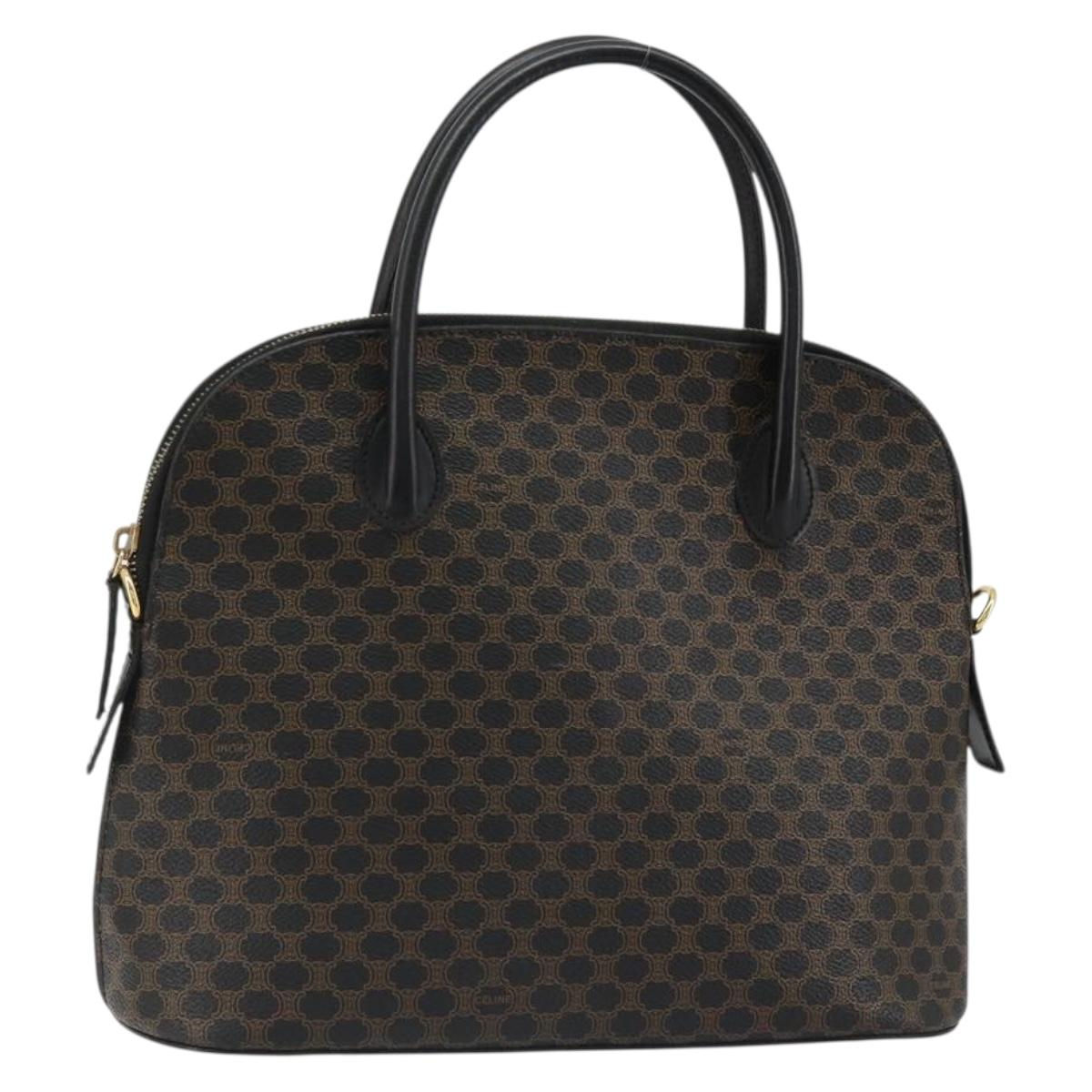 CELINE Macadam Canvas Hand Bag PVC Leather Black Gold Auth 185132A