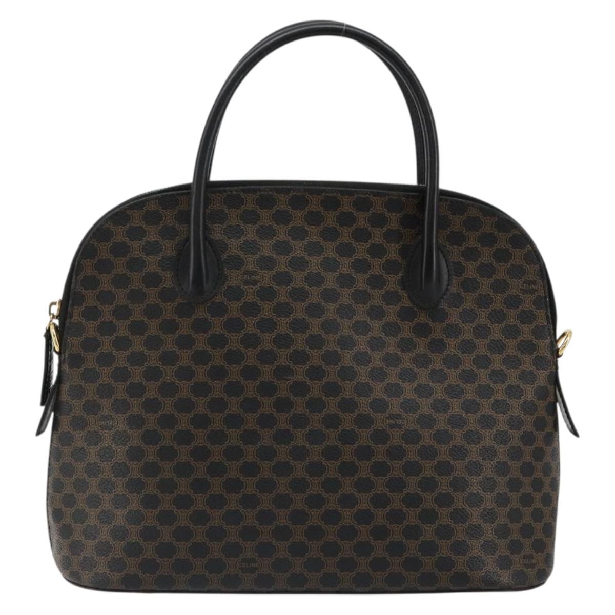 CELINE Macadam Canvas Hand Bag PVC Leather Black Gold Auth 185132A