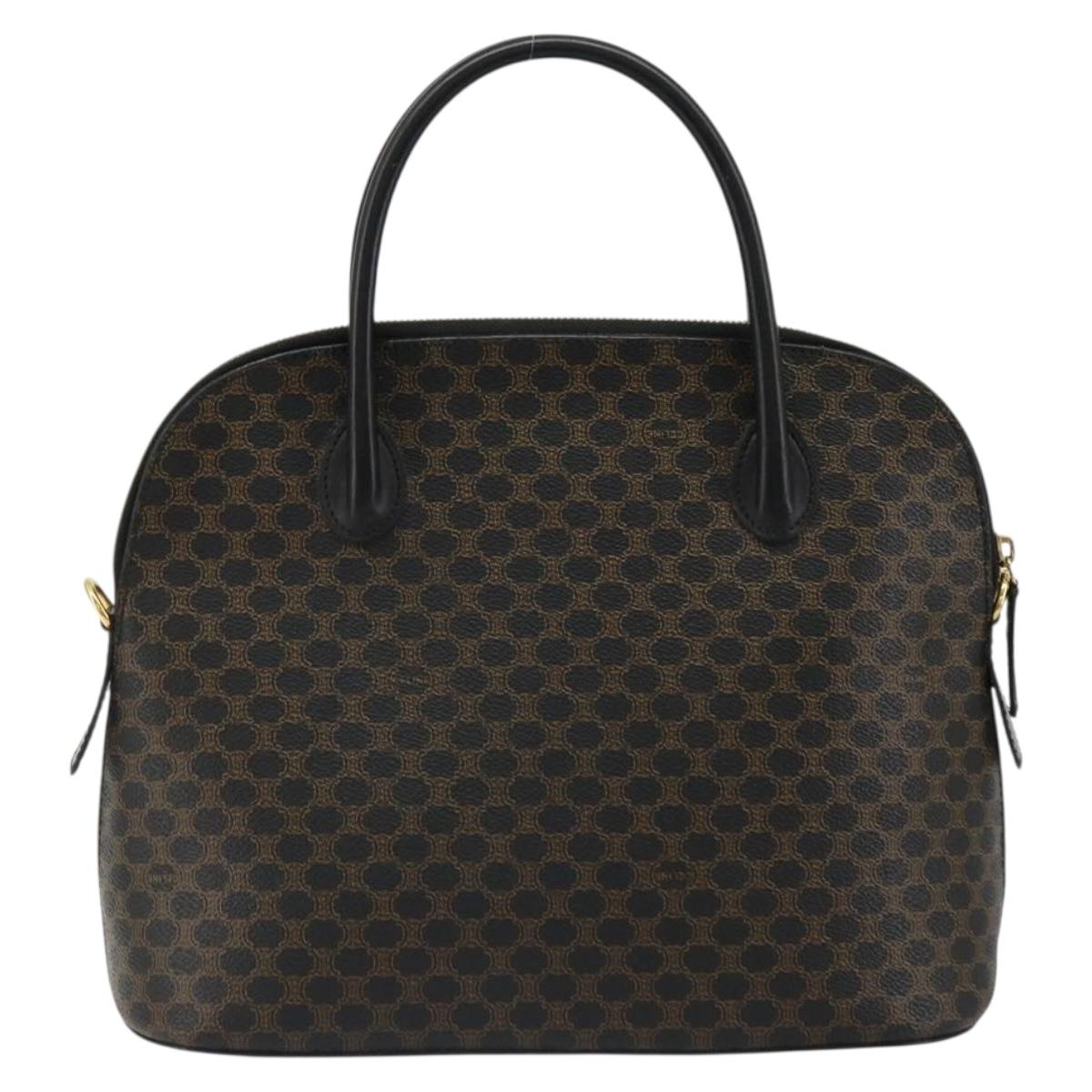 CELINE Macadam Canvas Hand Bag PVC Leather Black Gold Auth 185132A