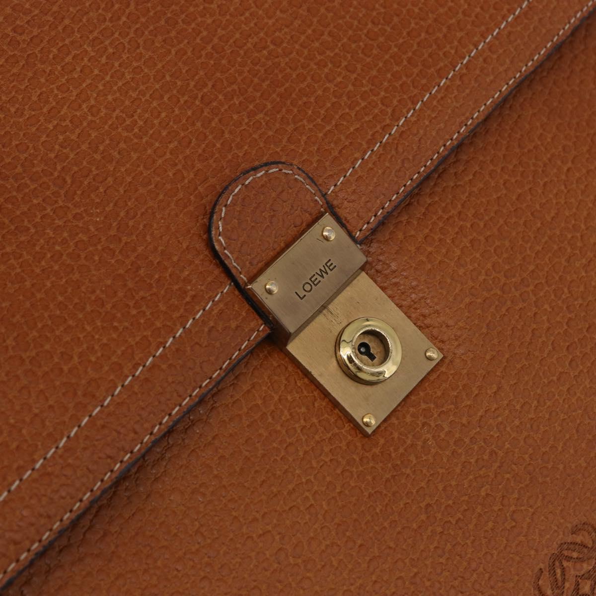 LOEWE Anagram Business Bag Leather Brown Gold Auth 185133