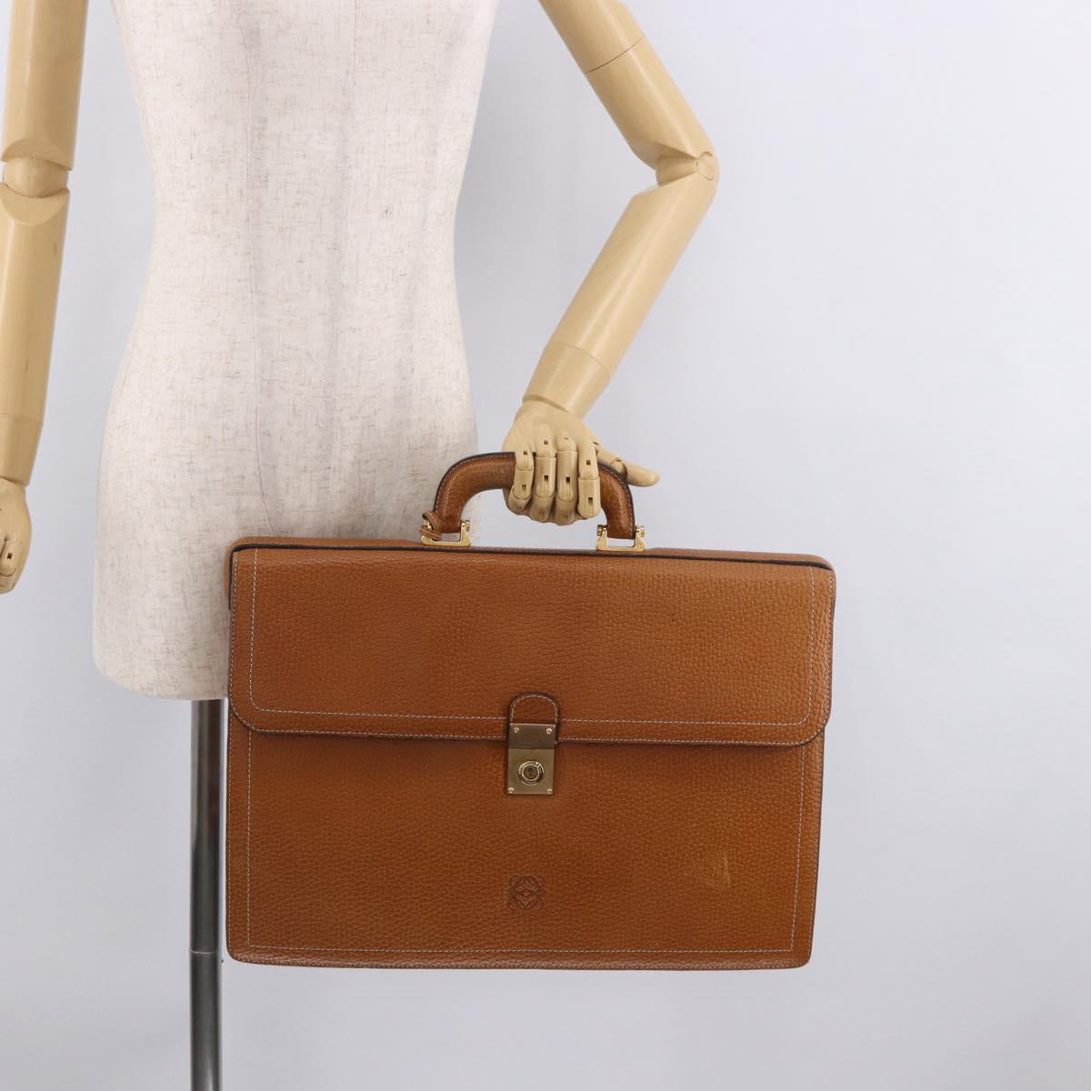 LOEWE Anagram Business Bag Leather Brown Gold Auth 185133