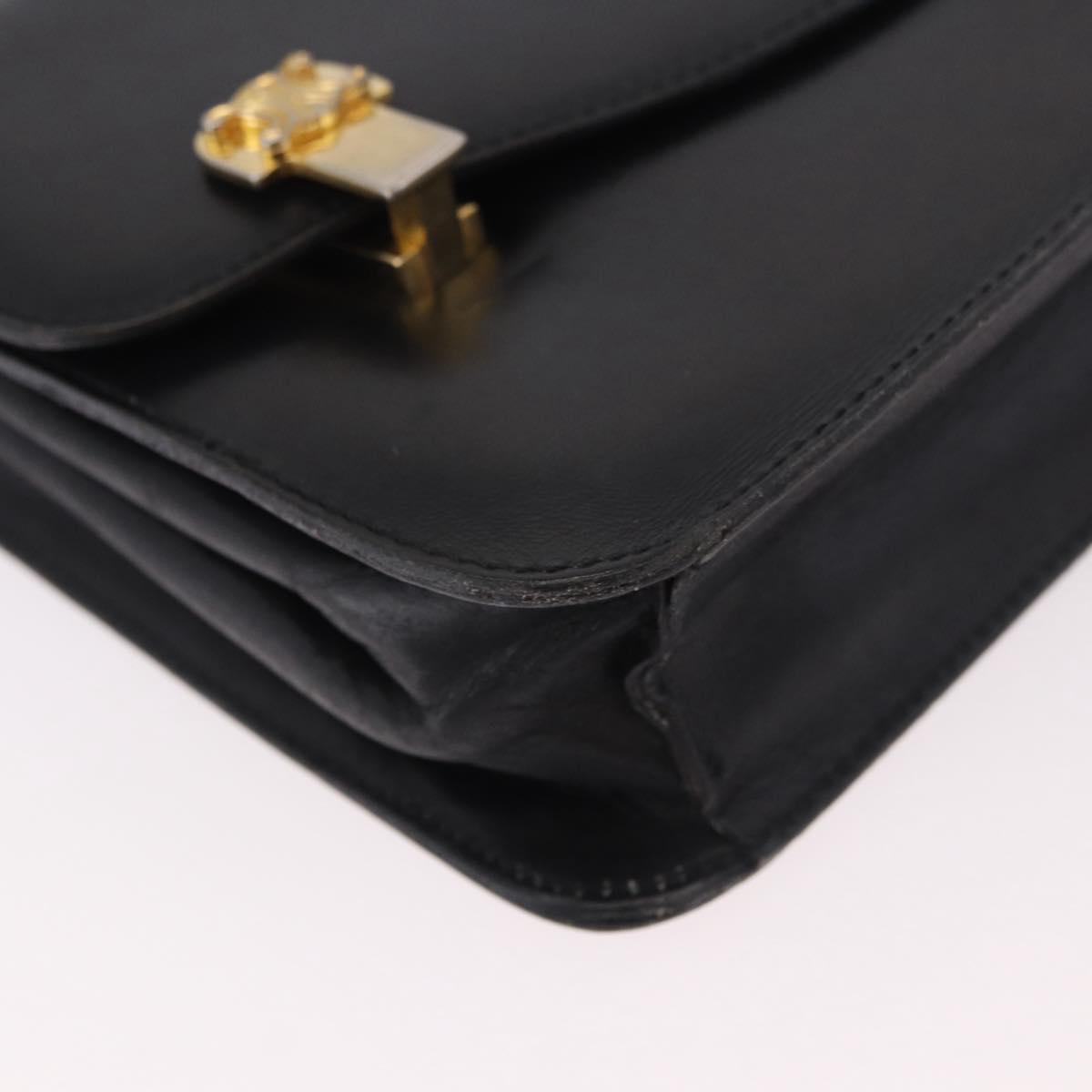 CELINE Chain Shoulder Bag Leather Black Gold Auth 185136V