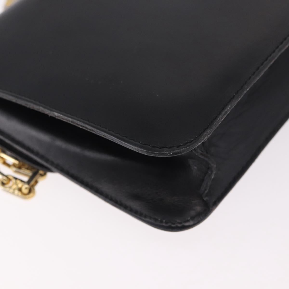 CELINE Chain Shoulder Bag Leather Black Gold Auth 185136V