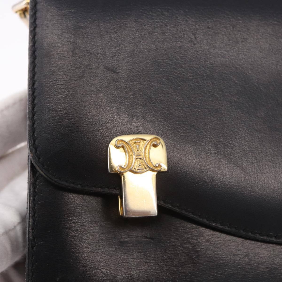 CELINE Chain Shoulder Bag Leather Black Gold Auth 185136V