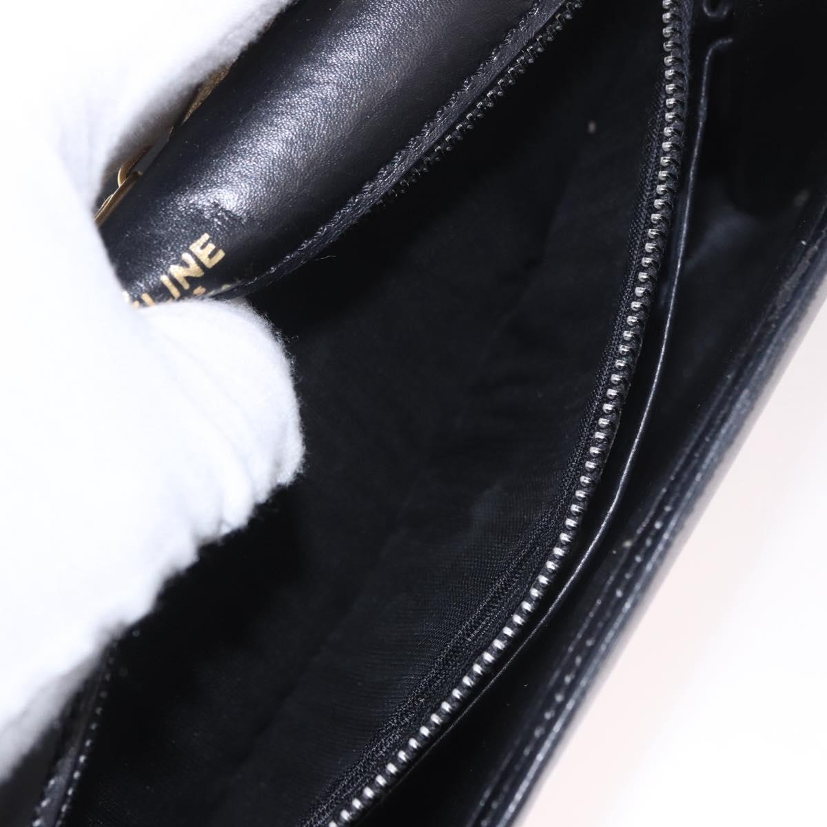 CELINE Chain Shoulder Bag Leather Black Gold Auth 185136V