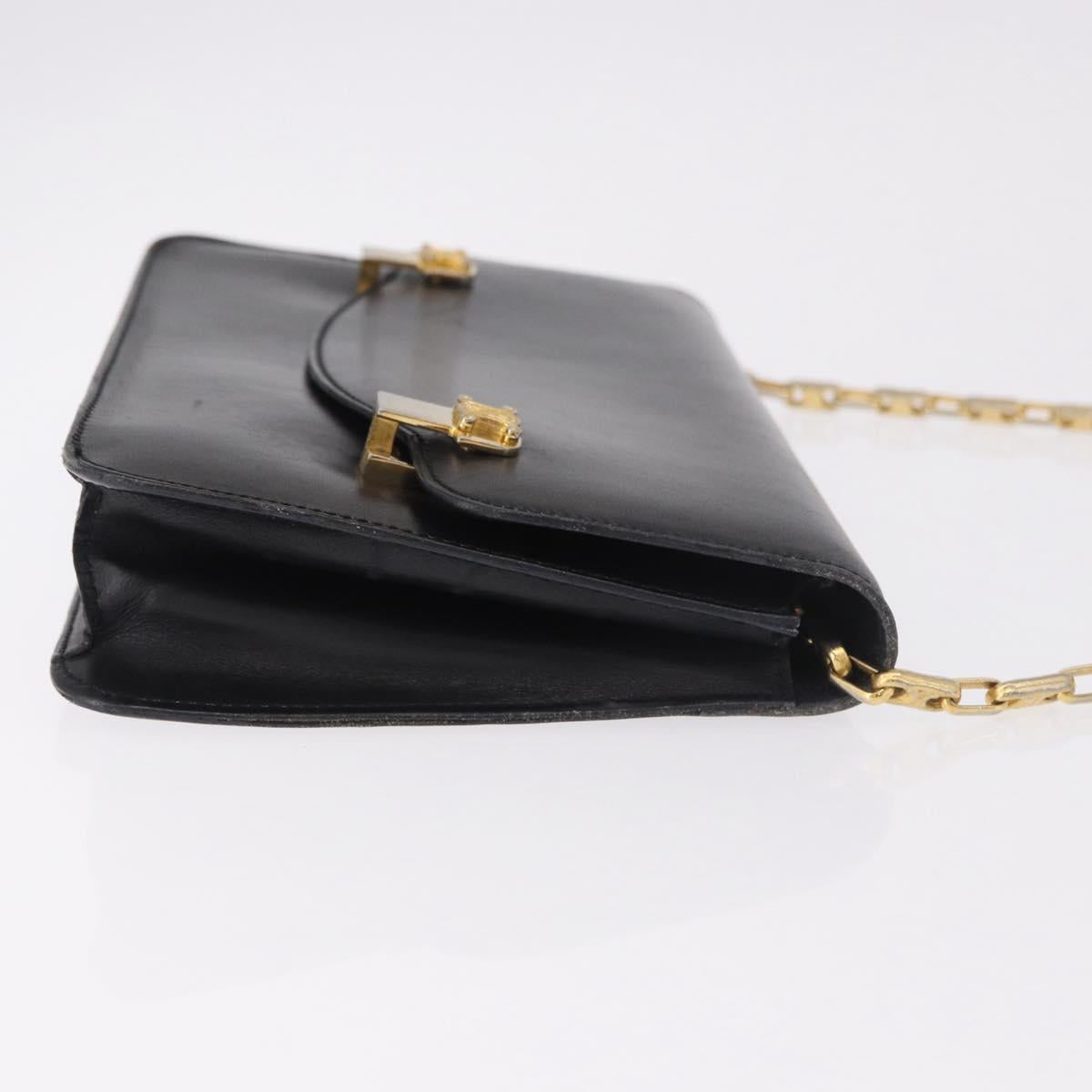 CELINE Chain Shoulder Bag Leather Black Gold Auth 185136V