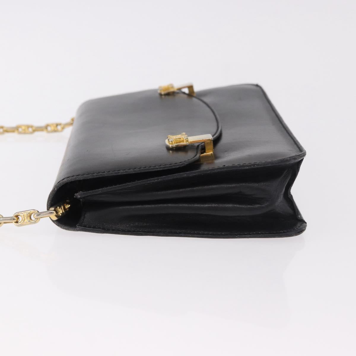 CELINE Chain Shoulder Bag Leather Black Gold Auth 185136V